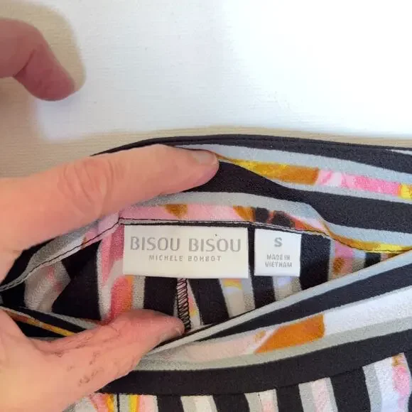 Bisou Bisou Michele Bohbot Striped Wide Leg Pants Black Side Zip Slit Womens S - Picture 5 of 12